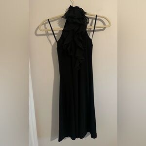 Black Halter Ruffle Rosette Cocktail Dress | Size L | Backless